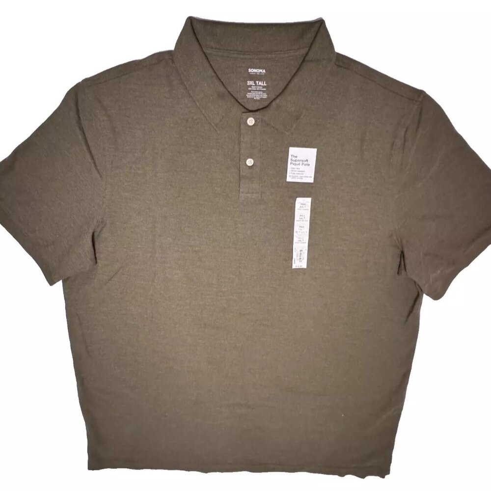 Men's Polo Shirt 3XL Tall Green Super Soft Collar Sonoma Big & Tall Plus